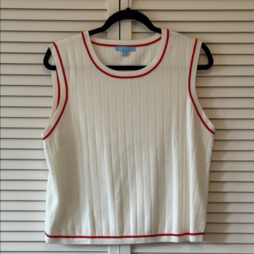 Draper James White Tank with Red Accents - Picture 1 of 6